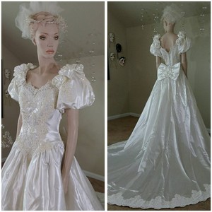 Beautiful Vintage 90s Ivory Wedding Gown With Train By David S Image Is Loading Beautiful Vintage 90s Ivory Wedding Gown With Train