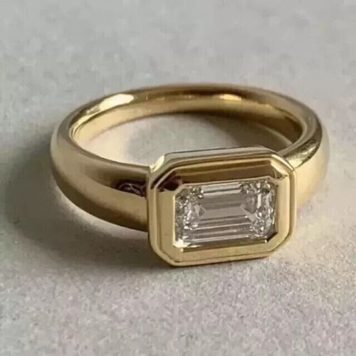 NEW 2.CT Emerald Cut Created Diamond Men Wedding Band Ring 14K Yellow SILVER