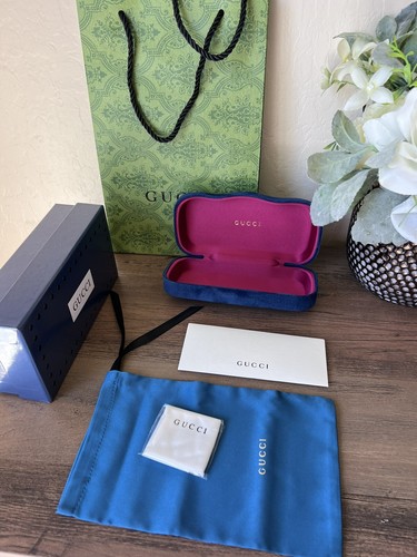 New Gucci Sunglasses Eyeglasses Case Blue Eyewear Case W Box And Shopping Bag - Picture 5 of 12