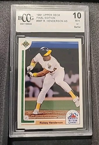 1991 UPPER DECK RICKEY HENDERSON 86F ALL-STAR HOF GRADED BCCG 10 GEM MINT #86F - Picture 2 of 3