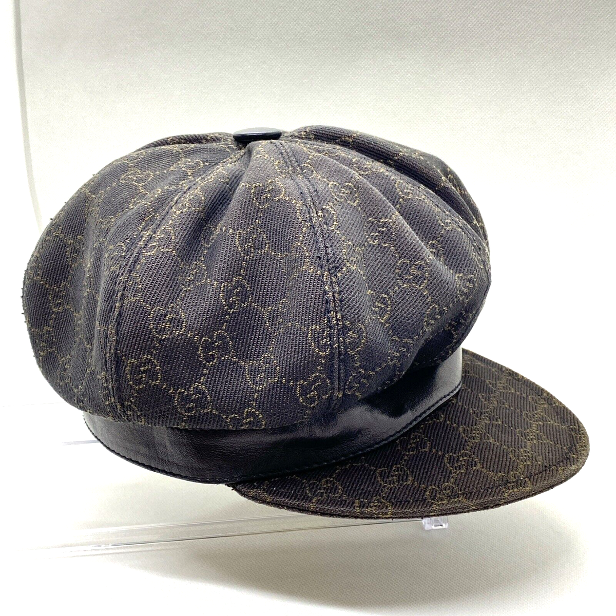 GUCCI GG Canvas Newsboy Cap Hat Size S 54cm/21.3in Dark GUCCI GG Canvas Newsboy Cap Hat Size S 54cm/21.3in Dark