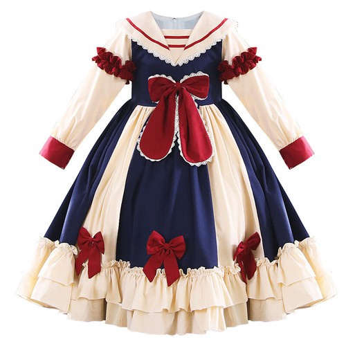 Kinder Mädchen Schleife Rüschen Kleid Hochzeit Party Cosplay Kostüm Lolita süß - Bild 5 von 11