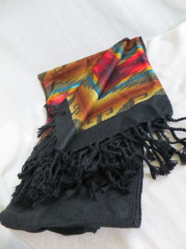Southwestern Poncho Scialle Avvolgente Nero Multicolore Taglia Unica - Foto 7 di 15