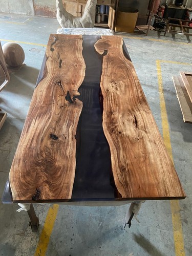 Tavolo da pranzo centrale 72"x36" personalizzato nero resina epossidica vivo legno stile fiume - Foto 10 di 11
