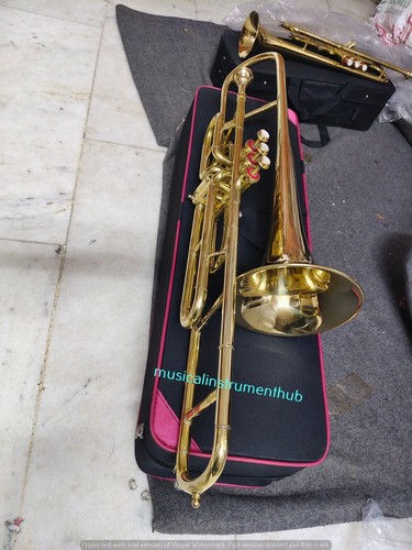 TROMBONE 3 VALVE WITH SPIT VALVE ADDED OF PURE BRASS IN POLISH +CASE + FREE SHIP - Picture 13 of 24
