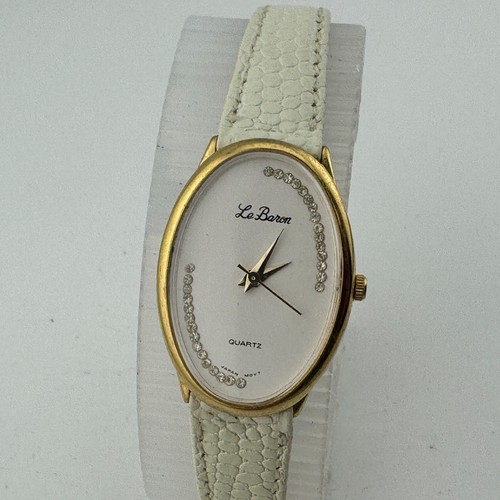 VTG Le Baron Quartz Watch Women Gold Tone Japan Movt Oval Leather New Battery - Picture 2 of 6