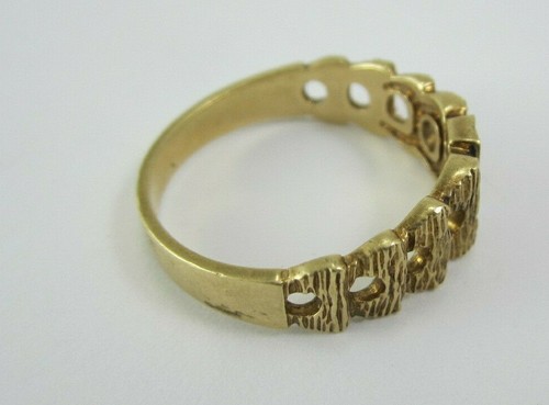 ~VERY NICE 14K YELLOW GOLD MENS TREE BARK WOOD PATTERN DIAMOND RING .03CT. 5.3G - Picture 3 of 8