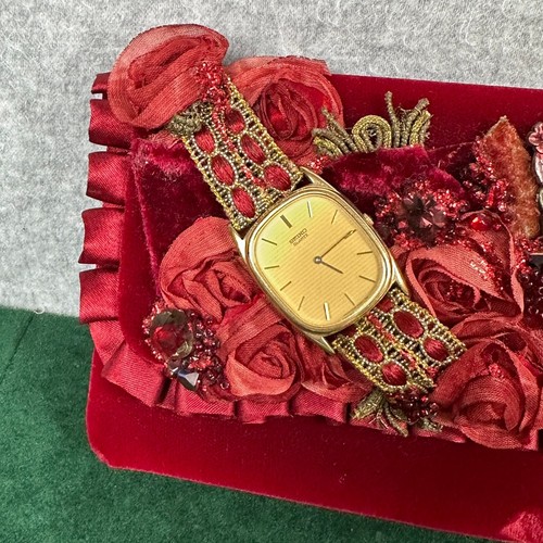 Mixed Media rote Samt Clutch Handtasche OOAK verziert Uhr Strass Abend - Bild 2 von 11