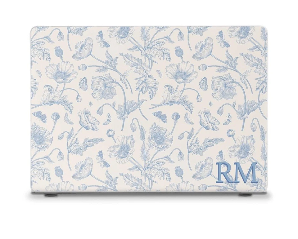 "Funda personalizada MacBook Air 13"" - Se adapta a a1369/a1466 2010-2017 monograma floral azul AH Foto 4 de 4