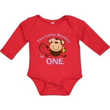Inktastic Little Monkey Girl 1st Birthday Long Sleeve Creeper For Girls Jungle