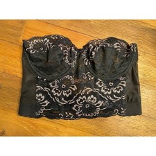 Fleur de Lace 36B Bustier Longline Bra Black Floral Lace corset vintage smoothie