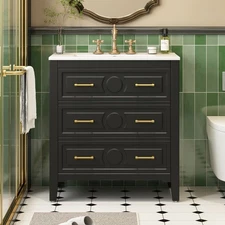 30'' Bathroom Vanity with Ceramic Sink Combo, Free Standing Single Vanity Set