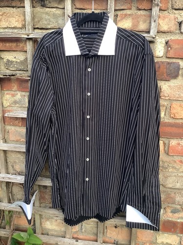 GUIDE LONDON, Occasions Black White Stripe Double Cuff-Shirt. Size XL