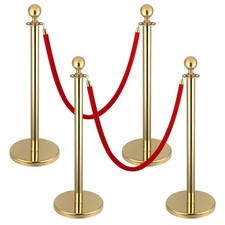 4 PCS Stainless Steel Stanchion Post,5Ft Red Velvet Rope, Hollow Base and Vel...