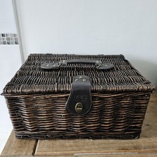 M&S Marks & Spencer Dark Wicker Hamper Picnic Storage Gift Basket Straps Handle