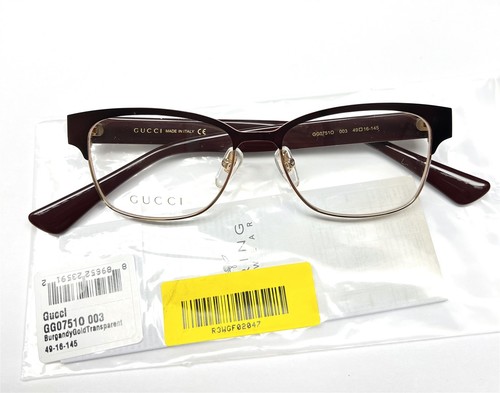 Gucci Eyeglasses Glasses GG 0751O 003 Satin Burgundy Dark Red Gold 49mm No Case - Picture 5 of 7