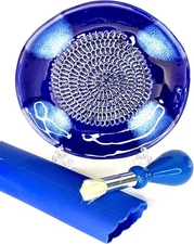 , All-in-one 4pcs Premium Ceramic Garlic Grater Set - Hand-Made, Blue Glazed ...