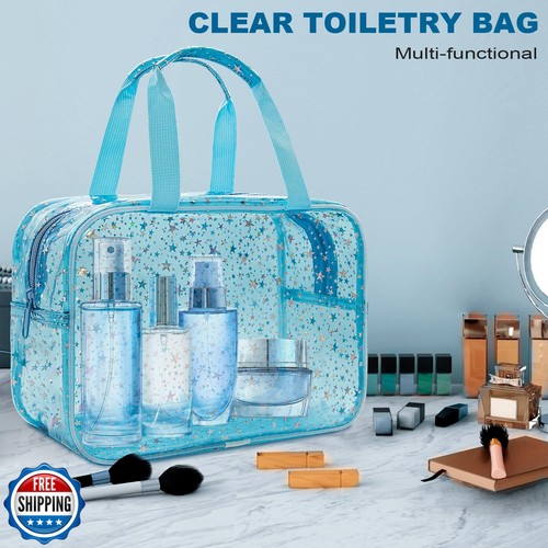 Junesters Clear Blue Star Large Makeup Bag with Star Pattern 12x5 - Picture 4 of 5