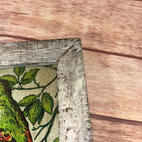 Vintage Silver painted Wood Picture Frame 8" x 6 " Inch W/ Burlap Bird Picture - Picture 5 of 8