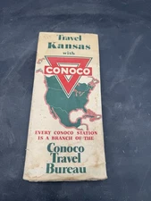 Vintage 1940's Advertising Conoco Map Of Kansas