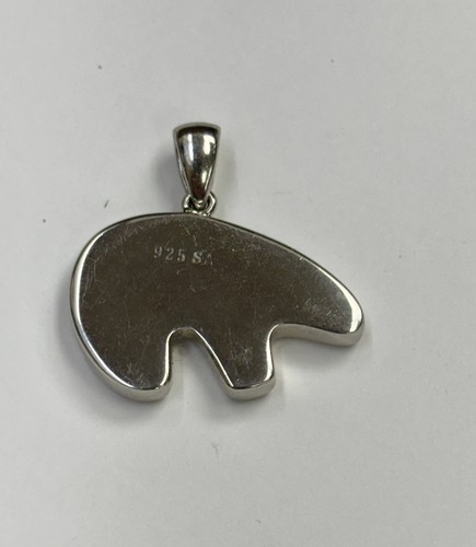 925 Sterling Silver Blue Fire Opal Inlay Bear Pendant - Picture 5 of 7