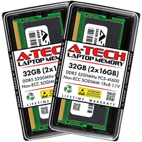 A-Tech 32GB 2x 16GB PC5-41600 DDR5 5200 MHz Non-ECC SODIMM Laptop Memory RAM x2 - Picture 1 of 8