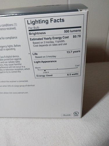 2 PK 60 Watt Soft White Better Homes & Gardens 6.5W 60w G25 Dimmable Clear - Picture 6 of 9