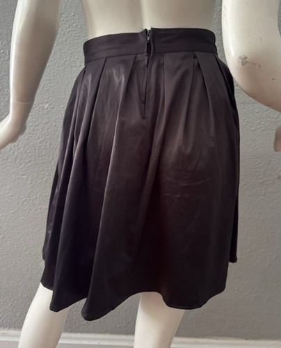 Vintage 80s Black Satin High Waist Pleated Party Cocktail Mini Skirt S - Picture 9 of 9