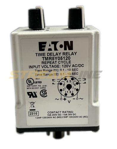 Eaton TMR5Y05120 Zeitverzögerungsrelais, 0,1-10 Sek, 10 Amp, 120Vac, 8-Pin, DPDT - Bild 3 von 5