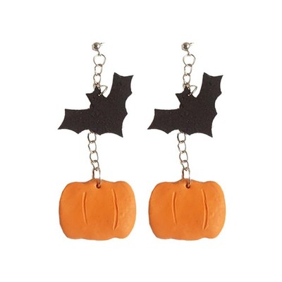 Handmade Polymer Clay Pumpkin Ghost Halloween Drop Earrings Cartoon Bat for - 02