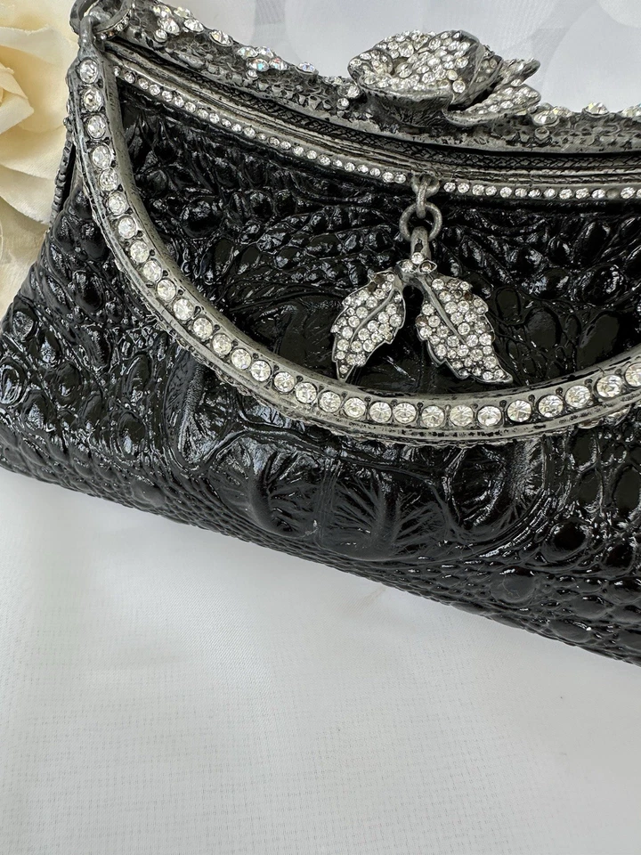 Genuine Crocodile Black Hand Bag Purse Mini Crystal SIMA GURTEL Austria BESSO - Image 4 of 4