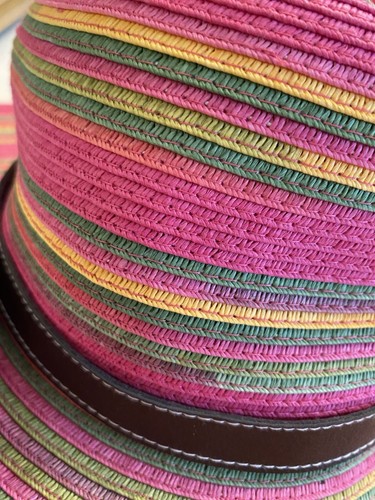 Womens Sun Hat Pink Rainbow Color Boho Beach Vibes Party Night Out - Picture 4 of 7