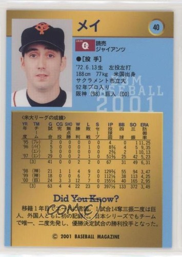 2001 BBM Darrell May #40 - Picture 2 of 4