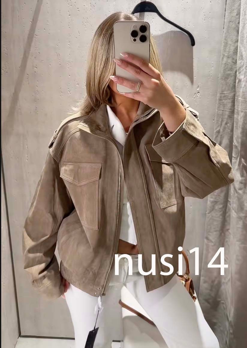 ZARA NEW WOMAN FW25 SUEDE LEATHER JACKET POCKET BROWN TAUPE XS-XL
