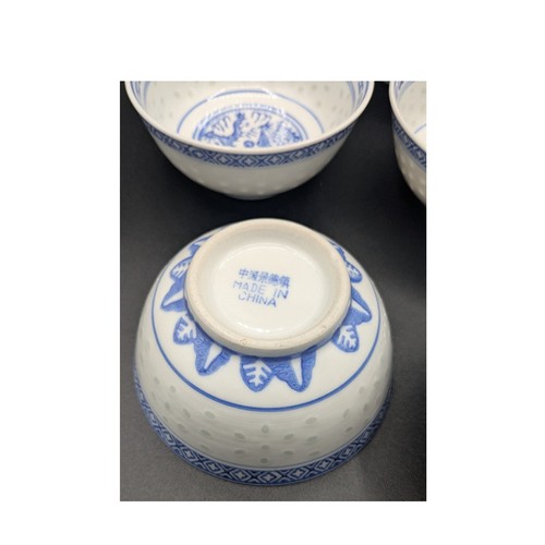 Vintage Chinese Blue/Wht Porcelain Rice Eye Grain Bowl Jingdezhen Era Set of Six - Picture 4 of 4