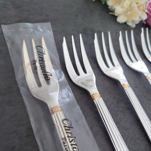 Christofle Aria Goldring Cake Fork 6pcs Silverplate Excellent - Picture 8 of 20