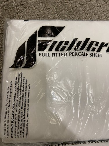 Vintage NOS Fieldcrest White Trousseau Lace Full Flat Sheet Plain Fitted Eyelet - Picture 7 of 9