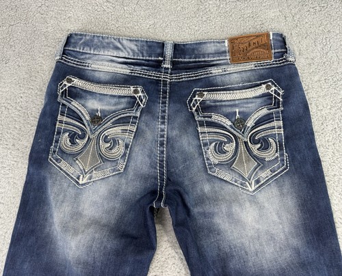 Affliction Black Premium Jeans men 34x32 Blake biker Distressed Embroidered - Picture 3 of 16