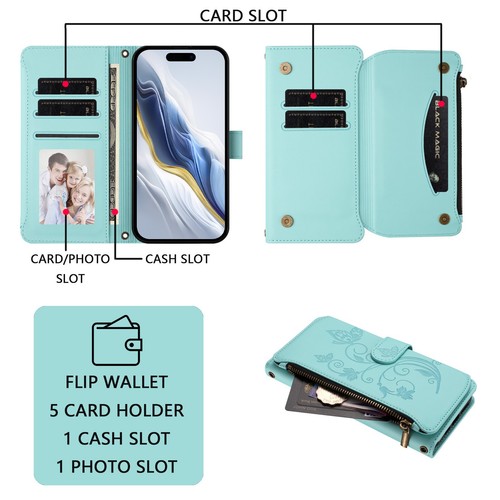 For Samsung Galaxy A26 A25 A24 A23 A22 Zipper PU Leather Wallet Phone Case Cover - Picture 7 of 91