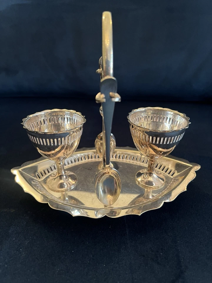 Juego de Crueta de Huevos Plateada Muy Elegante En Muy Buen Estado c.1880 Foto 2 de 4