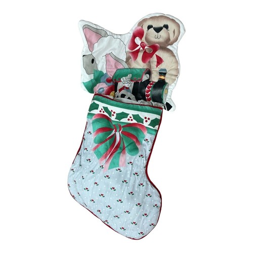 2 Vintage Dakin Christmas Stockings 1987 Teddy Bear Doll Lamb Train Soldier Toys - Picture 3 of 10