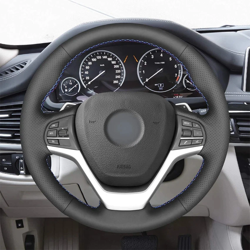 Cubierta de volante de coche de cuero cosida a mano para BMW X5 F15 2013-2018 X6 F16 Foto 2 de 4