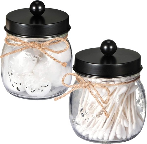 SheeChung 2 Pack Qtip Holder for Bathroom - Jars, 2 Pack, Black - Picture 1 of 7