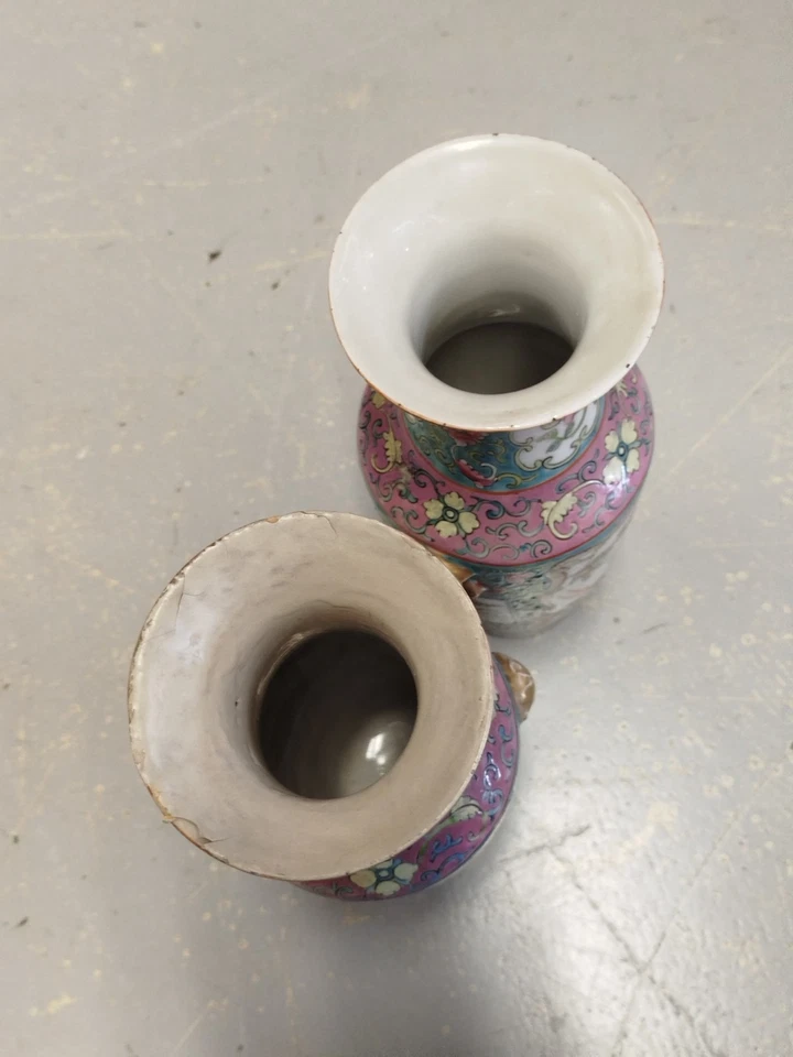 Paire de VASES PORCELAINE de Chine Famille ROSE Ceramique Asiatique 24MAG 05/07 - Photo 3/4