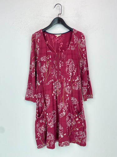 White Stuff Red Floral Tunic Dress Scoop Neck 3/4 Sleeve Pockets UK 12