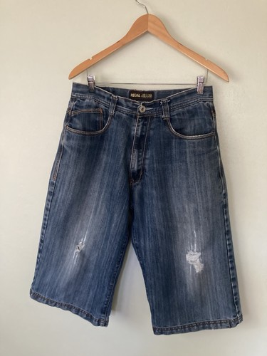 VTG Regal Jeans Denim Long Baggy Shorts 34 Hip Hop Skate Y2K Embroidered - Picture 2 of 12