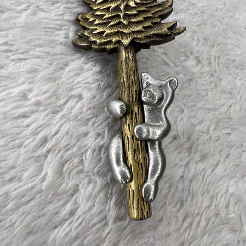Vintage JJ Jonette Jewelry Pewter Bear Climbing Tree Brooch Lapel Pin 2.75” - Picture 3 of 8
