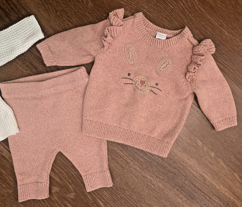 Carters Baby Mädchen 3M Strick Pullover Set Häschen Oberteil Hose Kapuze Cardigan Outfit - Bild 4 von 6