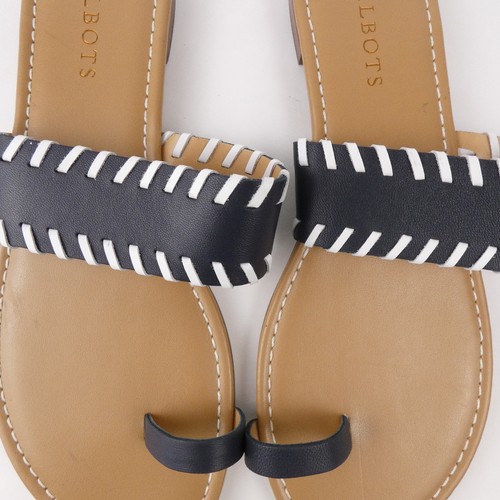 Talbots Sandals Womens 8 M Navy Blue and White Slide On Toe Loop Shoes NEW - Picture 4 of 13