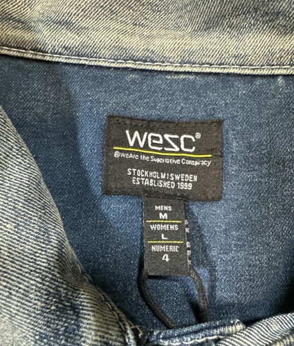 WESC denim jacket UNISEX Men: M Women: L  GUILTY PLEASURES THRILLS Supreme NWOT - Picture 2 of 10
